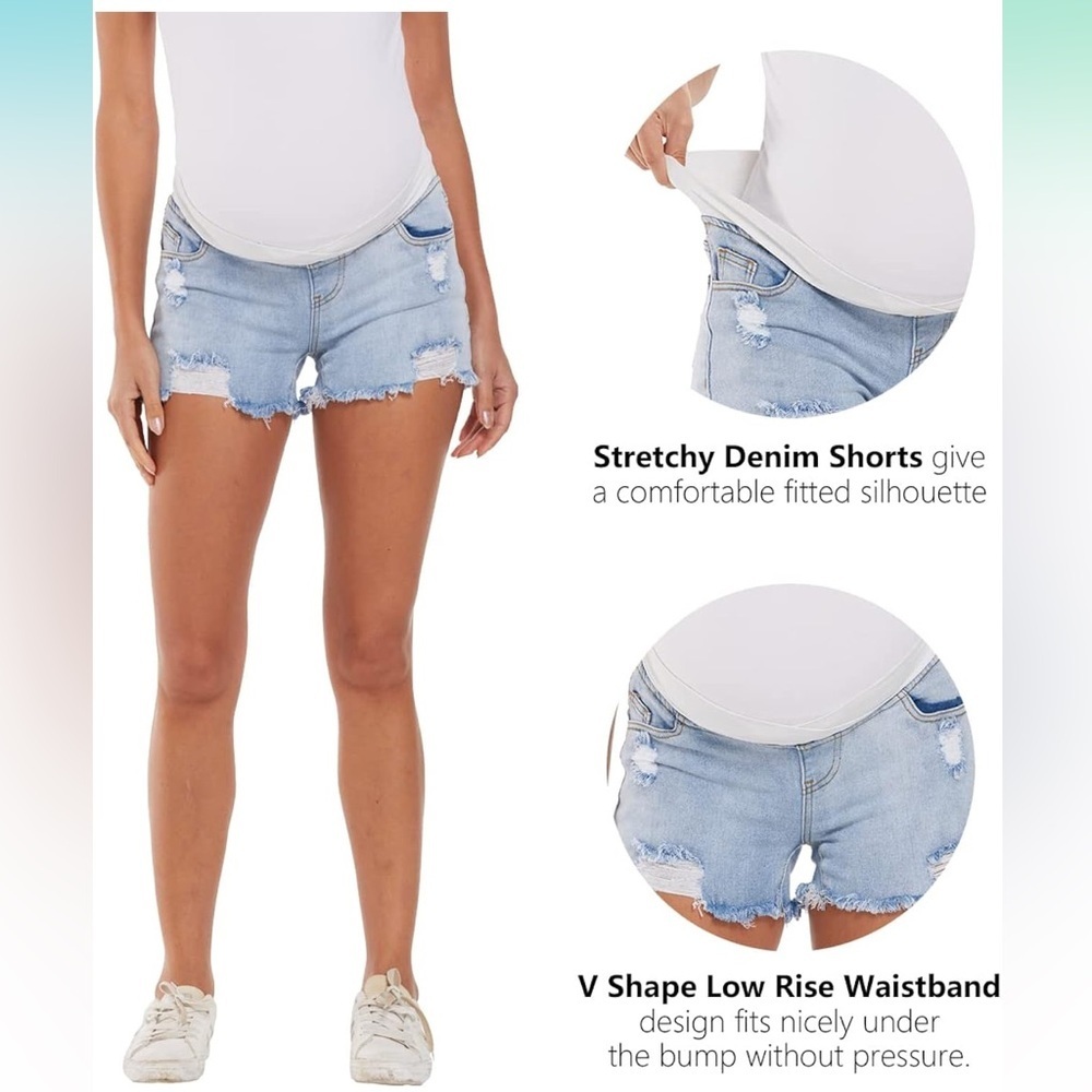✨2 for $35 ALL SHORTS!✨ Women's Maternity Ripped Jean Shorts size Medium​ - Picture 3 of 6